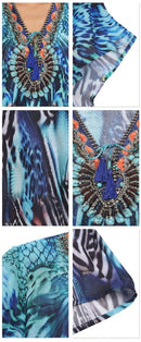 Sakkas Georgettina Flowy Rhinestone V Neck Long Caftan Dress / Cover Up