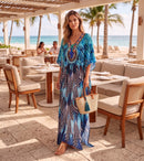 Sakkas Georgettina Flowy Rhinestone V Neck Long Caftan Dress / Cover Up