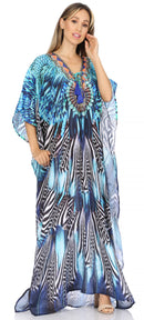 Sakkas Georgettina Flowy Rhinestone V Neck Long Caftan Dress / Cover Up