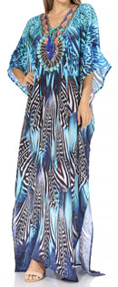 Sakkas Georgettina Flowy Rhinestone V Neck Long Caftan Dress / Cover Up