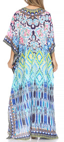 Sakkas Georgettina Flowy Rhinestone V Neck Long Caftan Dress / Cover Up