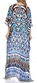 Sakkas Georgettina Flowy Rhinestone V Neck Long Caftan Dress / Cover Up