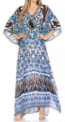 Sakkas Georgettina Flowy Rhinestone V Neck Long Caftan Dress / Cover Up