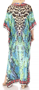 Sakkas Georgettina Flowy Rhinestone V Neck Long Caftan Dress / Cover Up