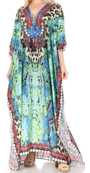 Sakkas Georgettina Flowy Rhinestone V Neck Long Caftan Dress / Cover Up
