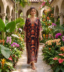 Sakkas Georgettina Flowy Rhinestone V Neck Long Caftan Dress / Cover Up