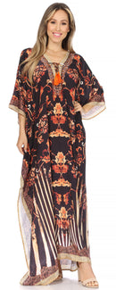 Sakkas Georgettina Flowy Rhinestone V Neck Long Caftan Dress / Cover Up