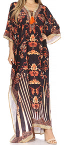 Sakkas Georgettina Flowy Rhinestone V Neck Long Caftan Dress / Cover Up