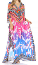Sakkas Georgettina Flowy Rhinestone V Neck Long Caftan Dress / Cover Up