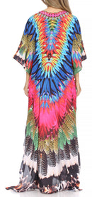 Sakkas Georgettina Flowy Rhinestone V Neck Long Caftan Dress / Cover Up