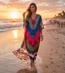Sakkas Georgettina Flowy Rhinestone V Neck Long Caftan Dress / Cover Up