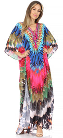 Sakkas Georgettina Flowy Rhinestone V Neck Long Caftan Dress / Cover Up