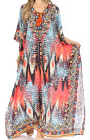 Sakkas Georgettina Flowy Rhinestone V Neck Long Caftan Dress / Cover Up