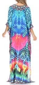 Sakkas Georgettina Flowy Rhinestone V Neck Long Caftan Dress / Cover Up