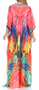 Sakkas Georgettina Flowy Rhinestone V Neck Long Caftan Dress / Cover Up