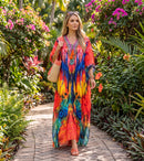 Sakkas Georgettina Flowy Rhinestone V Neck Long Caftan Dress / Cover Up