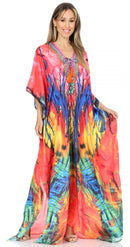 Sakkas Georgettina Flowy Rhinestone V Neck Long Caftan Dress / Cover Up