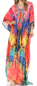 Sakkas Georgettina Flowy Rhinestone V Neck Long Caftan Dress / Cover Up