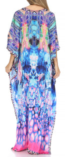 Sakkas Georgettina Flowy Rhinestone V Neck Long Caftan Dress / Cover Up