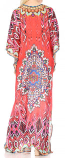 Sakkas Georgettina Flowy Rhinestone V Neck Long Caftan Dress / Cover Up
