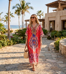 Sakkas Georgettina Flowy Rhinestone V Neck Long Caftan Dress / Cover Up