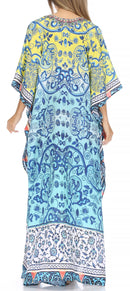 Sakkas Georgettina Flowy Rhinestone V Neck Long Caftan Dress / Cover Up