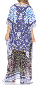 Sakkas Georgettina Flowy Rhinestone V Neck Long Caftan Dress / Cover Up