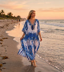 Sakkas Georgettina Flowy Rhinestone V Neck Long Caftan Dress / Cover Up
