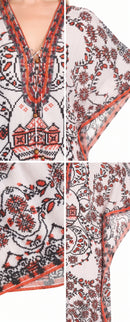 Sakkas Georgettina Flowy Rhinestone V Neck Long Caftan Dress / Cover Up
