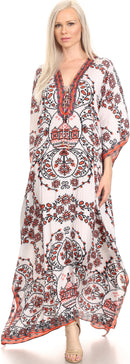 Sakkas Georgettina Flowy Rhinestone V Neck Long Caftan Dress / Cover Up