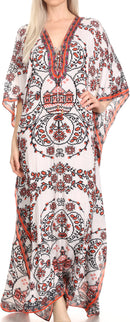 Sakkas Georgettina Flowy Rhinestone V Neck Long Caftan Dress / Cover Up