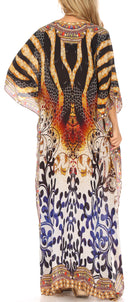 Sakkas Georgettina Flowy Rhinestone V Neck Long Caftan Dress / Cover Up