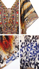 Sakkas Georgettina Flowy Rhinestone V Neck Long Caftan Dress / Cover Up