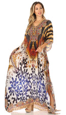 Sakkas Georgettina Flowy Rhinestone V Neck Long Caftan Dress / Cover Up