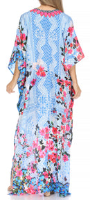 Sakkas Georgettina Flowy Rhinestone V Neck Long Caftan Dress / Cover Up