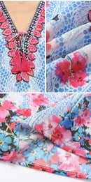 Sakkas Georgettina Flowy Rhinestone V Neck Long Caftan Dress / Cover Up