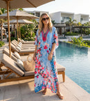 Sakkas Georgettina Flowy Rhinestone V Neck Long Caftan Dress / Cover Up