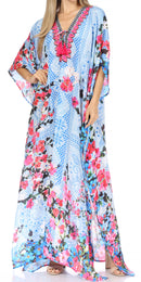 Sakkas Georgettina Flowy Rhinestone V Neck Long Caftan Dress / Cover Up
