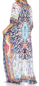 Sakkas Georgettina Flowy Rhinestone V Neck Long Caftan Dress / Cover Up