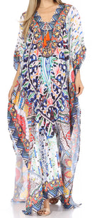 Sakkas Georgettina Flowy Rhinestone V Neck Long Caftan Dress / Cover Up
