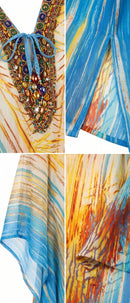 Sakkas Georgettina Flowy Rhinestone V Neck Long Caftan Dress / Cover Up