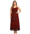 MKY Amy Stonewashed Rayon Embroidered Adjustable Spaghetti Straps Long Dress