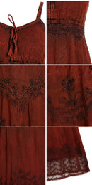 MKY Amy Stonewashed Rayon Embroidered Adjustable Spaghetti Straps Long Dress