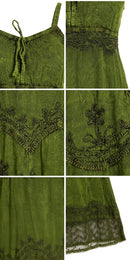 MKY Amy Stonewashed Rayon Embroidered Adjustable Spaghetti Straps Long Dress