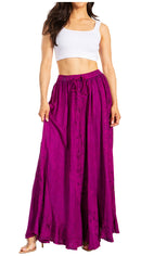 Sakkas Ahaana Women Renaissance Boho Rayon Maxi Embroidered Paneled Summer Skirt