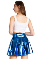 Sakkas Womens Liquid Metallic Stretchy Flared Sporty Mini Skater Skirt USA Made