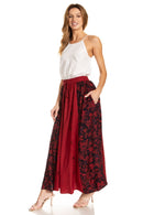 Sakkas Maran Women's Boho Embroidery Skirt with Lace Elastic Waist and Pockets