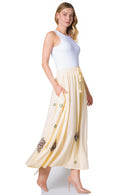 Sakkas Zarah Women's Boho Embroidery Gypsy Skirt with Lace Elastic Waist Pockets