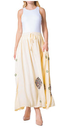 Sakkas Zarah Women's Boho Embroidery Gypsy Skirt with Lace Elastic Waist Pockets