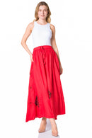 Sakkas Zarah Women's Boho Embroidery Gypsy Skirt with Lace Elastic Waist Pockets